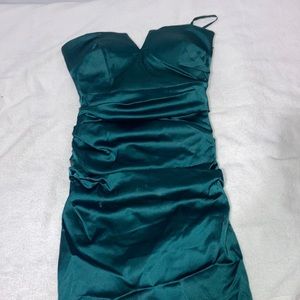 Dark green silk bodycon Le Chateau dress
